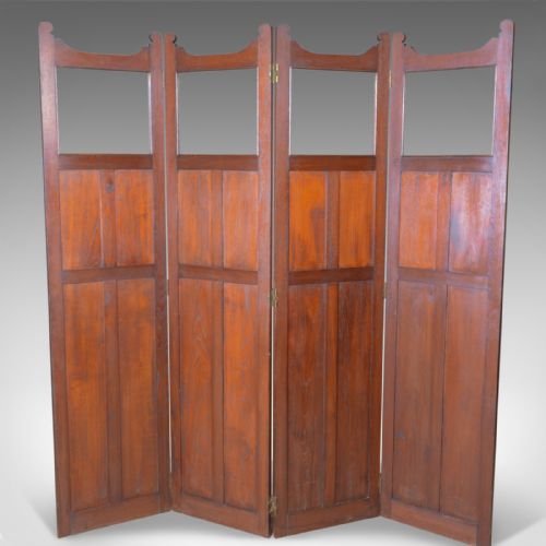 Antique Folding Screen, Edwardian, Four Panel, Walnut Room Divider, Circa 1910