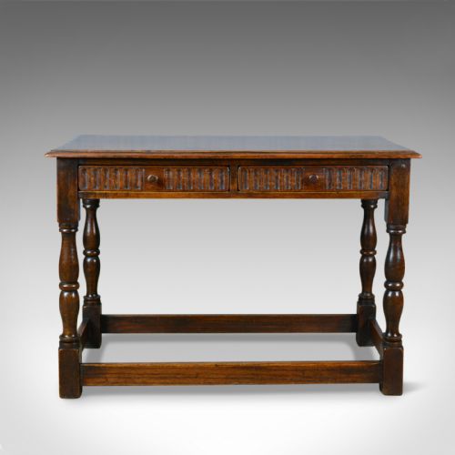 fig 1. Antique Side Table, English, Oak, C17th Revival, Console, Serving, Circa 1910