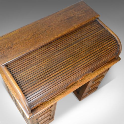 fig 4. Small Antique Roll Top Desk, Oak, Tambour, William Angus and Co Ltd London c1910
