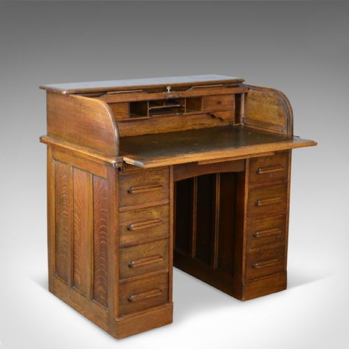 fig 5. Small Antique Roll Top Desk, Oak, Tambour, William Angus and Co Ltd London c1910