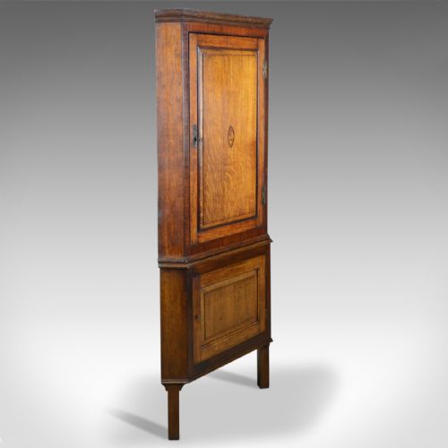 fig 1. Antique Corner Cabinet on Stand, George III, Oak, Mahogany, c.1770 and Later