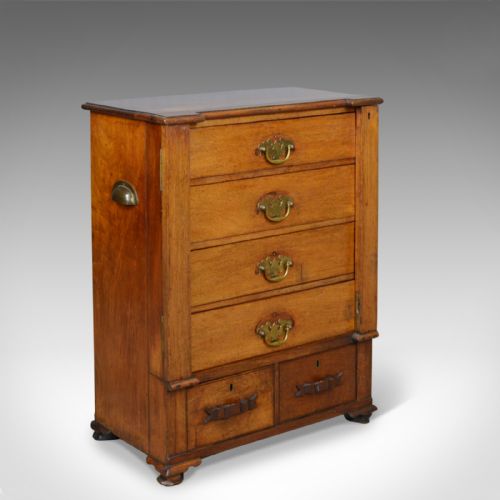 Small, Antique, Wellington Chest, Oak, Fruitwood, Campaign, Specimen C.1890