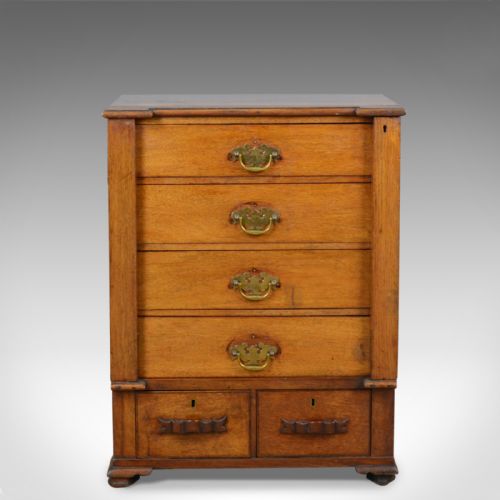 fig 1. Small, Antique, Wellington Chest, Oak, Fruitwood, Campaign, Specimen c.1890