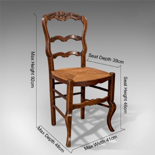 fig 2. Set of 4 Antique Dining Chairs in Dark Beech, French Country Kitchen Circa 1900