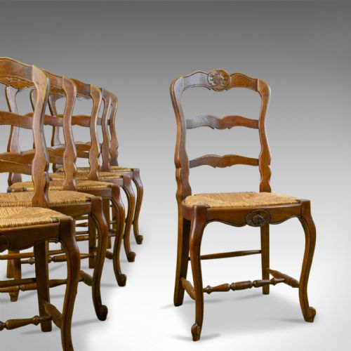 Set of Six Antique Kitchen Chairs, French Country Dining, Circa 1910