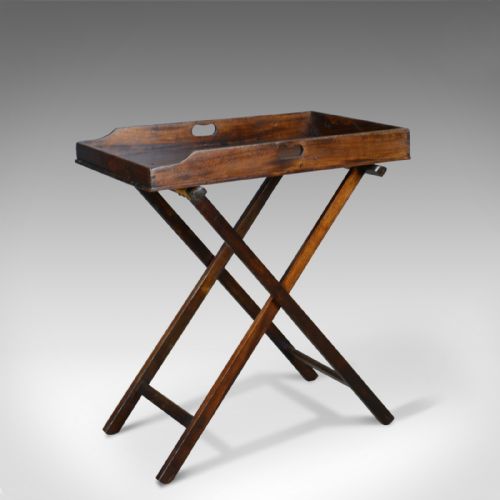 Antique Butler's Tray, Victorian, Mahogany, Folding Stand, Circa 1900