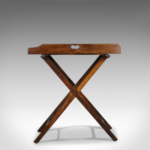fig 1. Antique Butler's Tray, Victorian, Mahogany, Folding Stand, Circa 1900
