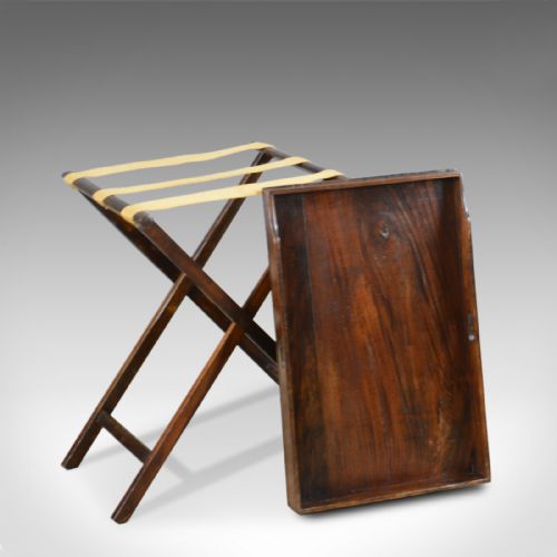 fig 4. Antique Butler's Tray, Victorian, Mahogany, Folding Stand, Circa 1900
