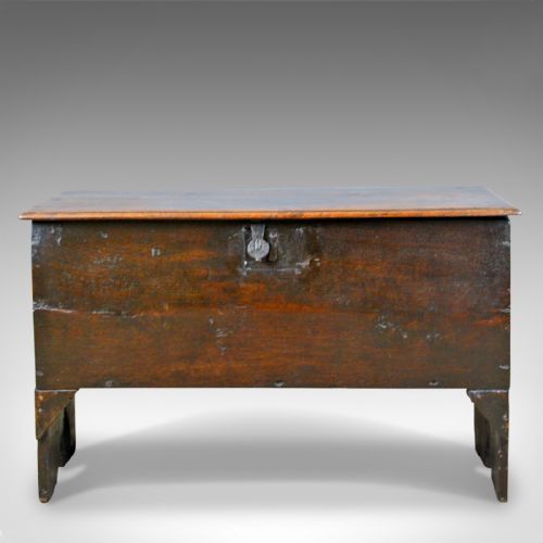 fig 1. Antique Coffer, 6 Plank Sword Chest, English, Oak, 17th Century, Circa 1660
