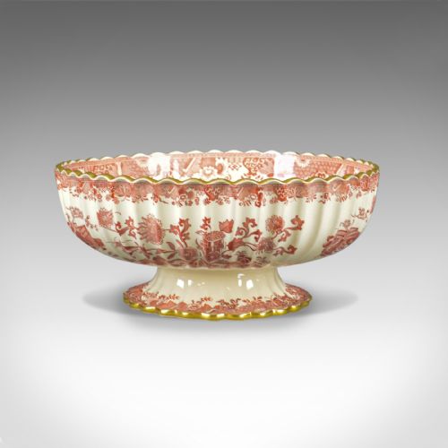 Antique Footed Bowl, Red and White, Copeland Spode, Grasshopper, C.1900