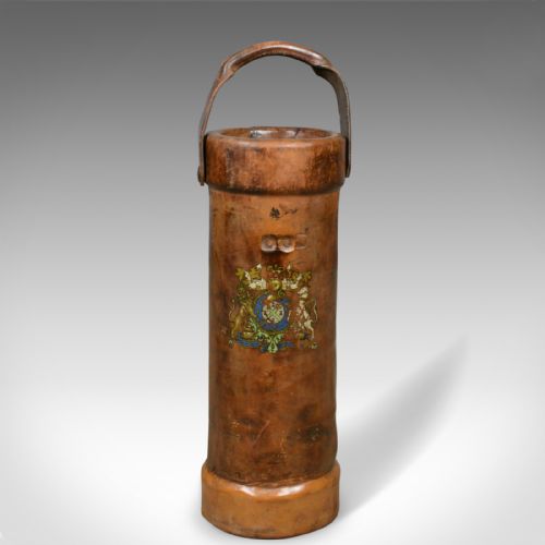 fig 1. Antique Leather Umbrella or Stick Stand, English Victorian Case c1890