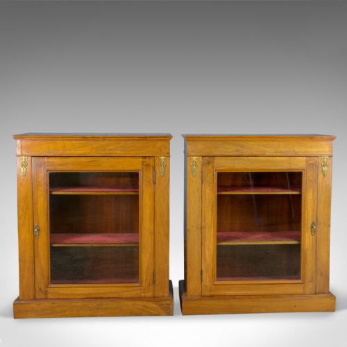 Pair of Antique Pier Cabinets, English, Walnut, Edwardian, Regency Revival C1910