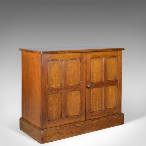 Antique Oak Cupboard, Two Door, English, Panelled, Low Cabinet Edwardian, C.1910