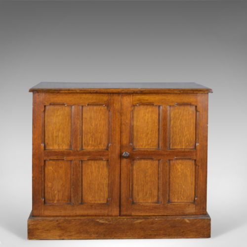 fig 1. Antique Oak Cupboard, Two Door, English, Panelled, Low Cabinet Edwardian, c.1910
