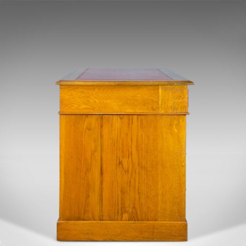 fig 2. Antique Pedestal Desk, English, Victorian, Golden Oak, Single, Leather, c.1890