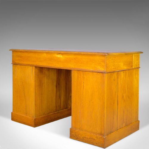 fig 3. Antique Pedestal Desk, English, Victorian, Golden Oak, Single, Leather, c.1890