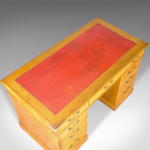 fig 4. Antique Pedestal Desk, English, Victorian, Golden Oak, Single, Leather, c.1890