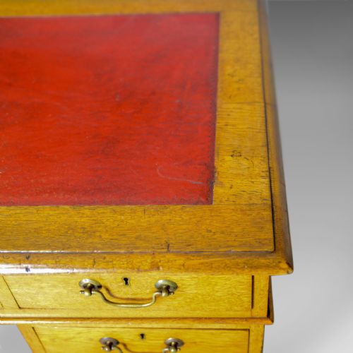 fig 5. Antique Pedestal Desk, English, Victorian, Golden Oak, Single, Leather, c.1890