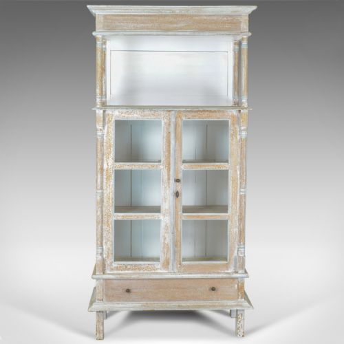 Antique Display Cabinet, Tall, French, Limed Oak Cupboard, Early 20th Century