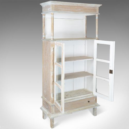 fig 4. Antique Display Cabinet, Tall, French, Limed Oak Cupboard, Early 20th Century