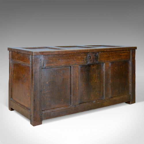Antique Coffer, Oak, Joined Chest, Three Panel Trunk, Early 18th Century C.1700