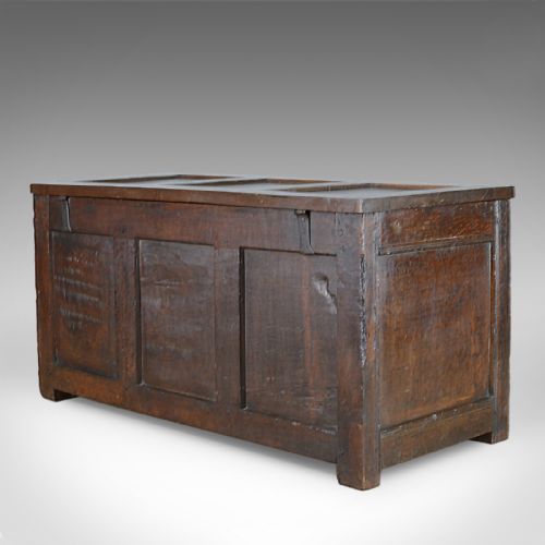 fig 2. Antique Coffer, Oak, Joined Chest, Three Panel Trunk, Early 18th Century c.1700