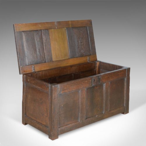 fig 3. Antique Coffer, Oak, Joined Chest, Three Panel Trunk, Early 18th Century c.1700