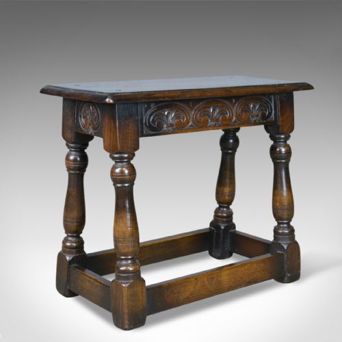 Antique Joint Stool, English, Oak, Edwardian, Jacobean Revival, Early C20th