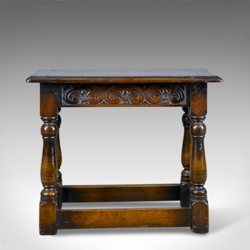 fig 1. Antique Joint Stool, English, Oak, Edwardian, Jacobean Revival, Early C20th