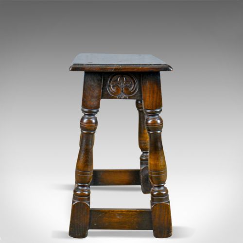 fig 2. Antique Joint Stool, English, Oak, Edwardian, Jacobean Revival, Early C20th