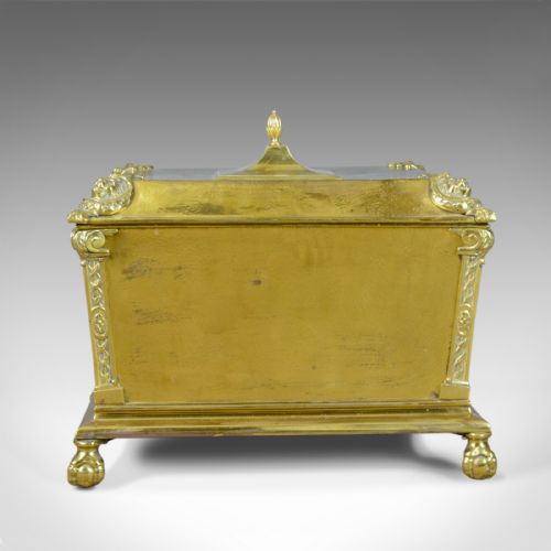 fig 1. Antique Log Bin, Brass Fireside Storage Box, Victorian Fireplace Accessories