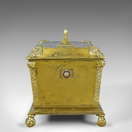 fig 2. Antique Log Bin, Brass Fireside Storage Box, Victorian Fireplace Accessories