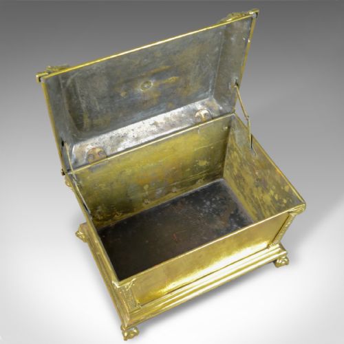 fig 4. Antique Log Bin, Brass Fireside Storage Box, Victorian Fireplace Accessories