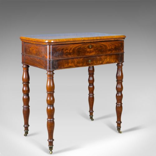 Antique Sewing Table, English, Victorian, Flame Mahogany, Side, C19th, C.1840