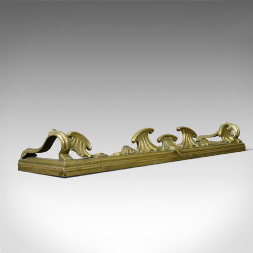 Antique Brass Fire Kerb, English, Victorian, Art Nouveau, Fireside Fender C.1900