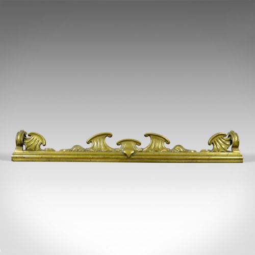 fig 1. Antique Brass Fire Kerb, English, Victorian, Art Nouveau, Fireside Fender c.1900