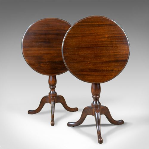 Pair of Antique Tilt-top Wine Tables, English, Edwardian, Mahogany, Circa 1910