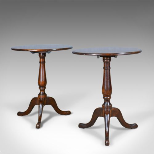 fig 1. Pair of Antique Tilt-Top Wine Tables, English, Edwardian, Mahogany, Circa 1910