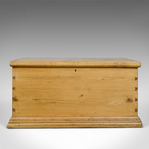 fig 1. Antique Pine Trunk, English, Victorian, Blanket, Carriage Chest, Box, Circa 1880