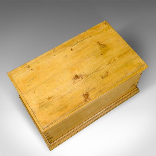 fig 2. Antique Pine Trunk, English, Victorian, Blanket, Carriage Chest, Box, Circa 1880