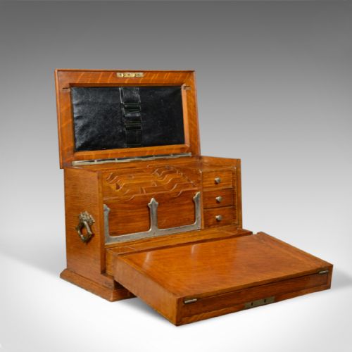 fig 3. Antique Campaign Writing Box, English, Victorian, Oak, Stationery, 1887