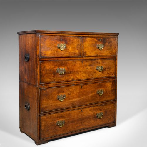 Antique Campaign Chest of Drawers, English, Late Georgian, Walnut, Circa 1780
