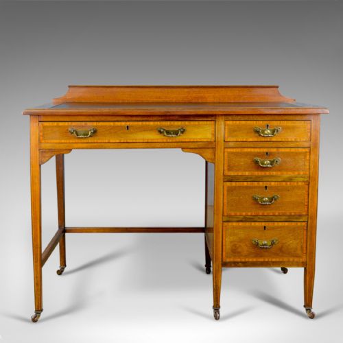 fig 1. Antique Open Pedestal Desk, English, Edwardian, Kneehole, Writing, Circa 1910