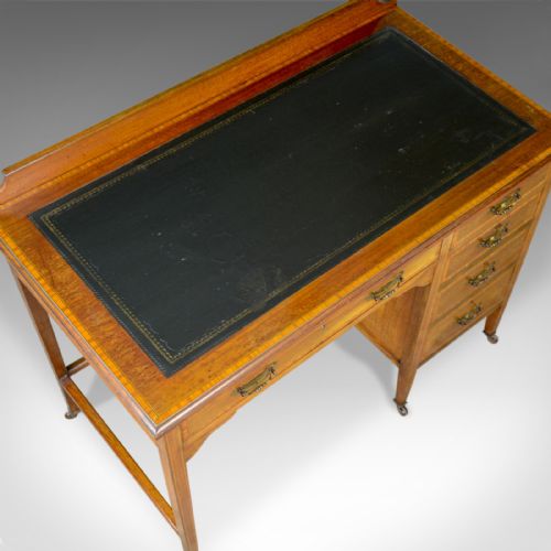 fig 4. Antique Open Pedestal Desk, English, Edwardian, Kneehole, Writing, Circa 1910