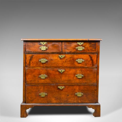fig 1. Antique Georgian Chest of Drawers, English, Walnut, 18th Century, Circa 1750