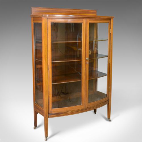Antique Bow Fronted Display Cabinet, Mahogany, English, Edwardian, Circa 1910