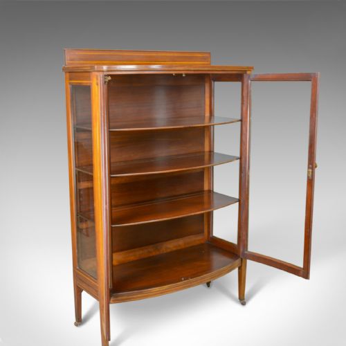fig 1. Antique Bow Fronted Display Cabinet, Mahogany, English, Edwardian, Circa 1910