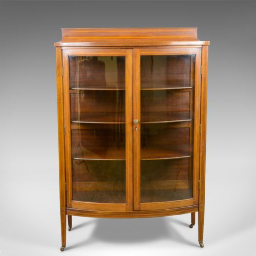 fig 2. Antique Bow Fronted Display Cabinet, Mahogany, English, Edwardian, Circa 1910