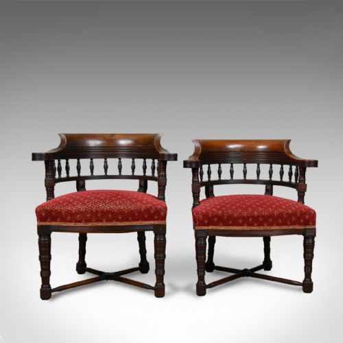 Pair of Antique Salon Chairs, English, Late Victorian, His and Hers, Circa 1900