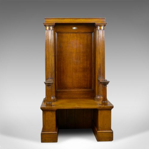 fig 1. Large Antique Oak Throne Chair, Edwardian, Bench, Seat, Classical, Doric, c.1910